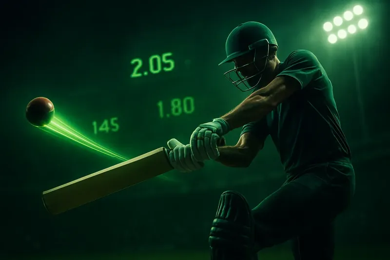 Batsman swinging powerfully as ball flies with neon speed trail