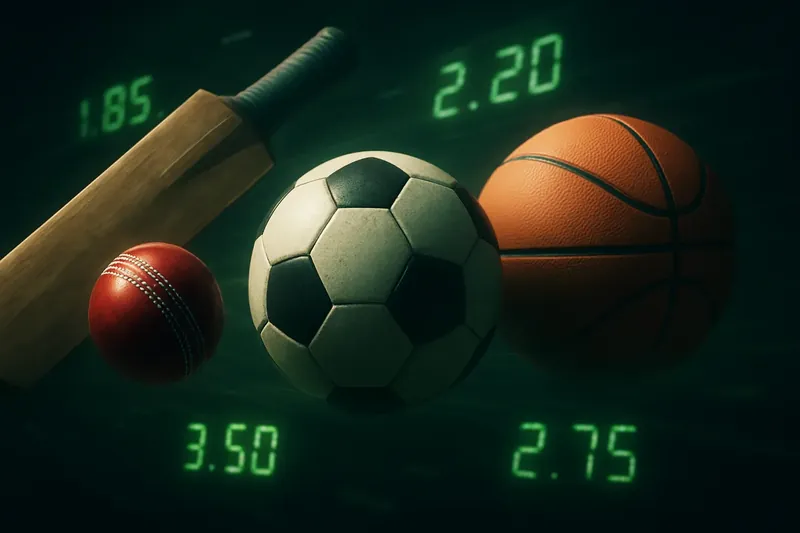 Dynamic sports montage with cricket, football, basketball, and glowing betting odds